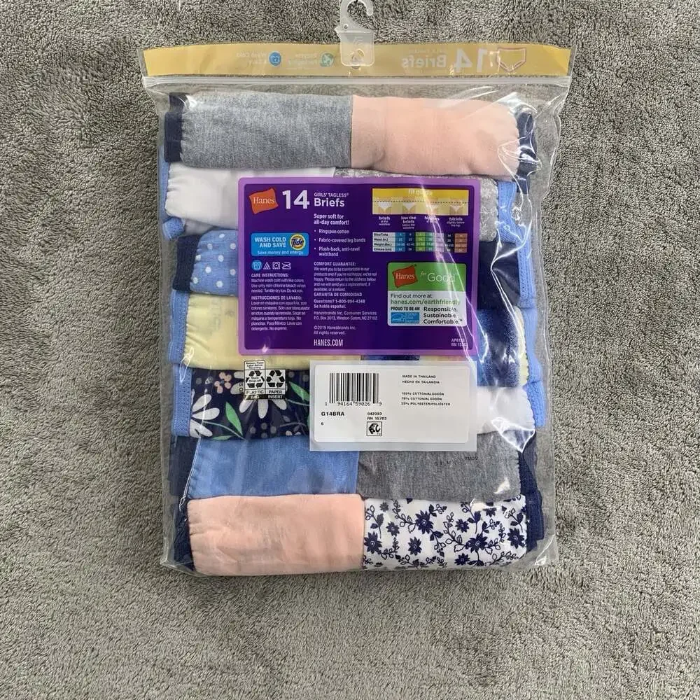 Hanes Underwear Youth Girl 6 Tagless 14 Briefs Soft Breathable No Ride Up Cotton